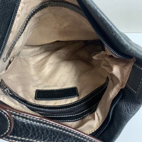 Tignanello Black Ivory Brown Colorblock Pebble Leather Buckle Shoulder Bag - Picture 10 of 13